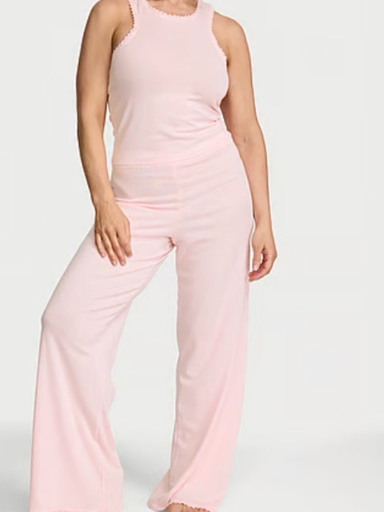 Victoria's Secret Other - Victoria's Secret Light Pink Ribbed Tank & Wide-Leg Lounge Set
